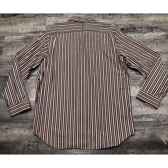 Banana Republic Sz XL Shirt French Cuffs Men’s Brown & Tan Stripes Button Up B1 - Picture 2 of 7